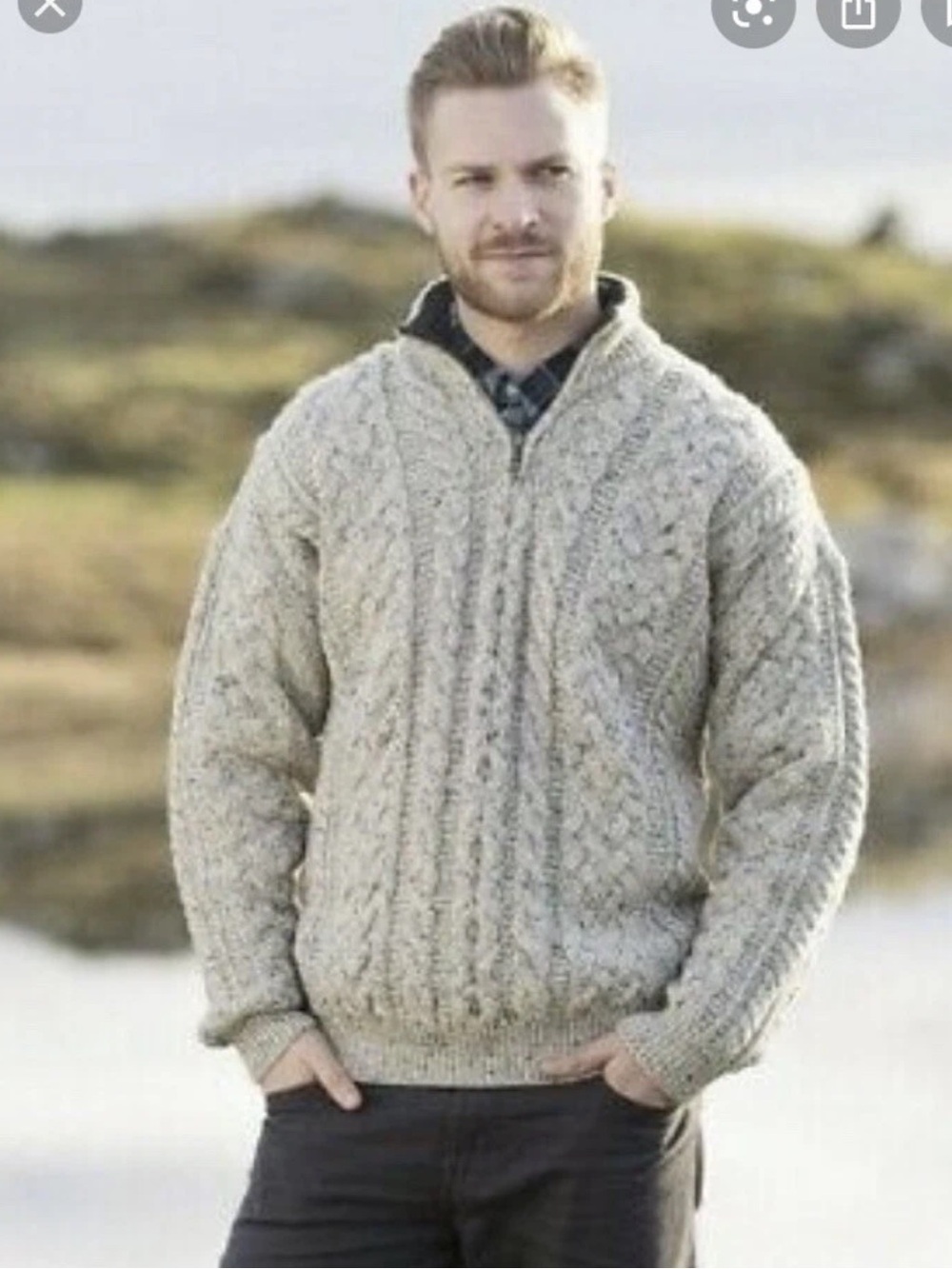 Carraig Donn 1/4 Zip Aran Fisherman Wool Sweater sz M